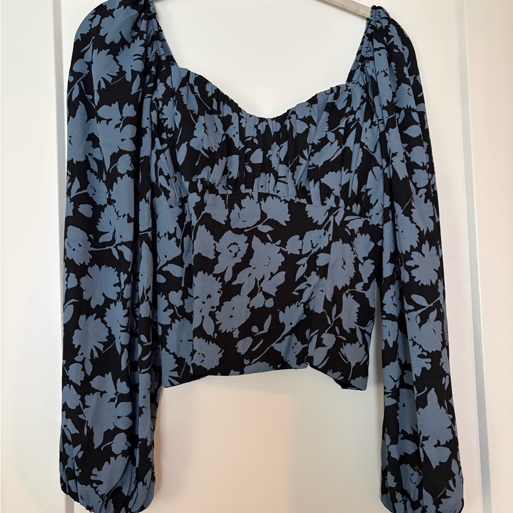 Abercrombie & Fitch Floral Puff Sleeve Blouse - Black and Blue